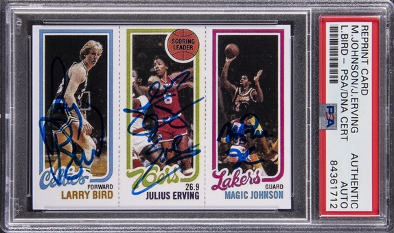 1980-81 Topps Basketball Larry Bird/Magic Johnson Multi Signed Reprint Rookie Card – PSA/DNA Authentic